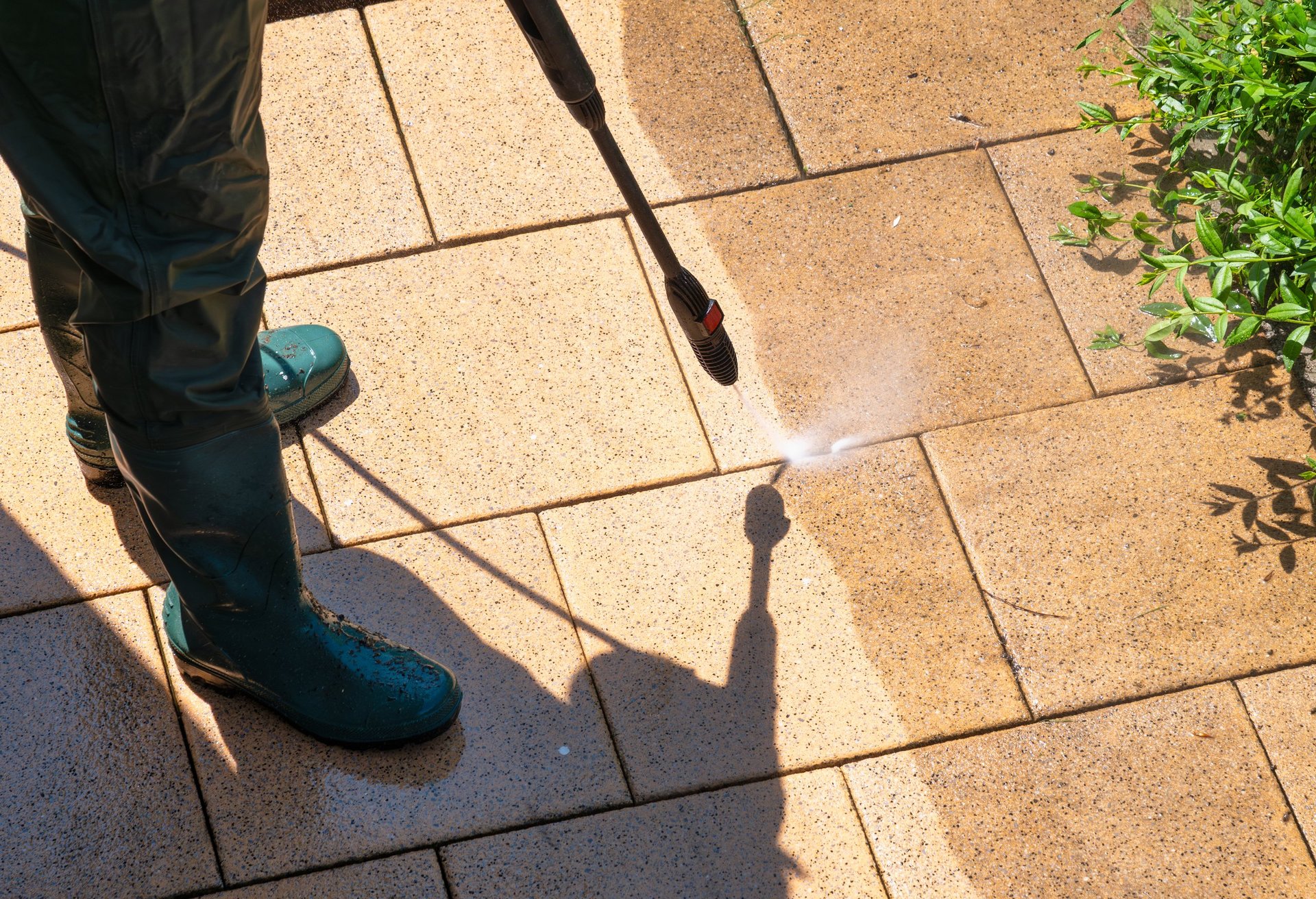 Clean patio after pressure washing